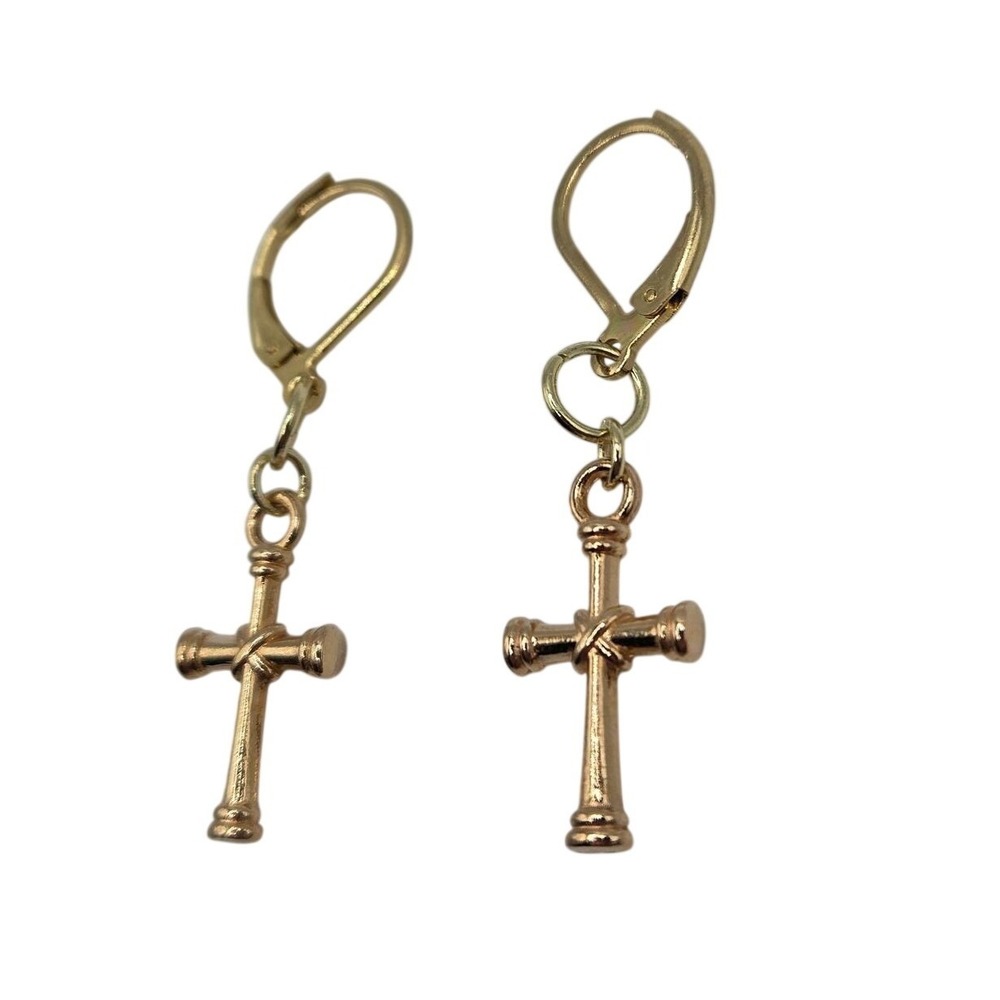 Handmade Earrings Gold Toned Cross Leverback Hypoallergenic # - Picture 8 of 8